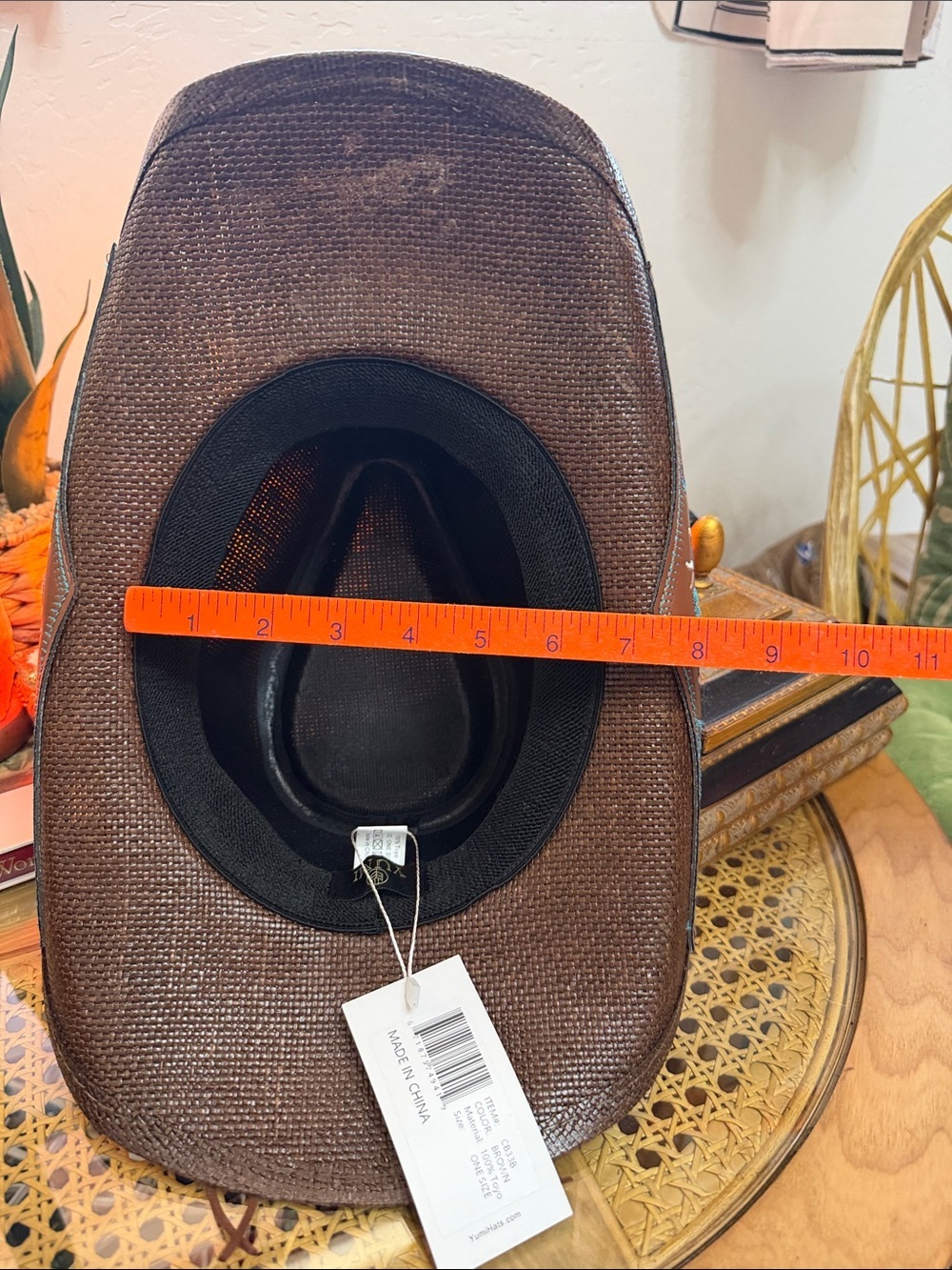 YUMI Brown Western Cowboy Hat Turquoise Embroidered NWT - Picture 10 of 12